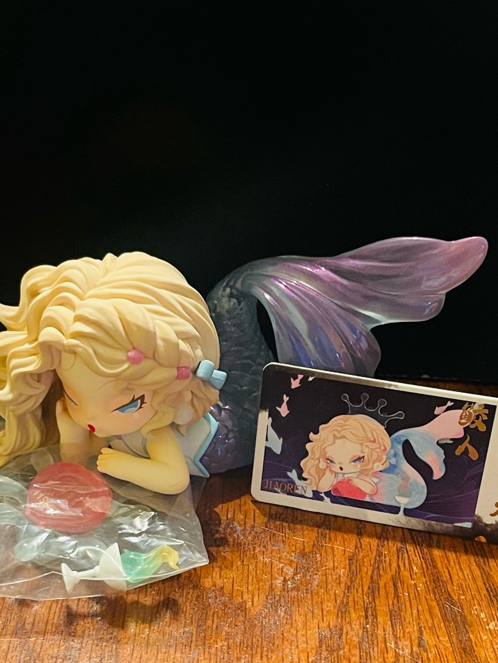 Cute Mermaid Figurine with Purple Tail and Blonde Hair from dodo nami floating